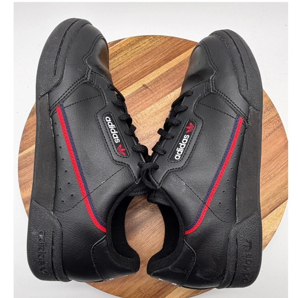 Adidas Continental 80 Black Leather Size 6 1/2 Sneakers Red Navy Stripe 0505‎